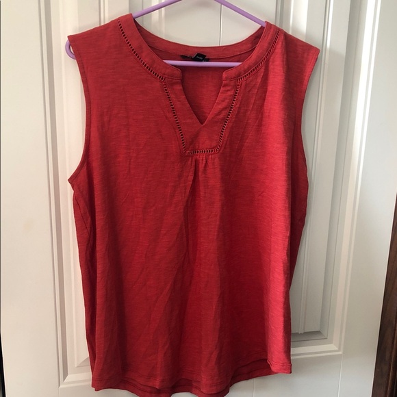 Tahari Tops - Tahari Red Sleeveless Split-Neck Tank Top
